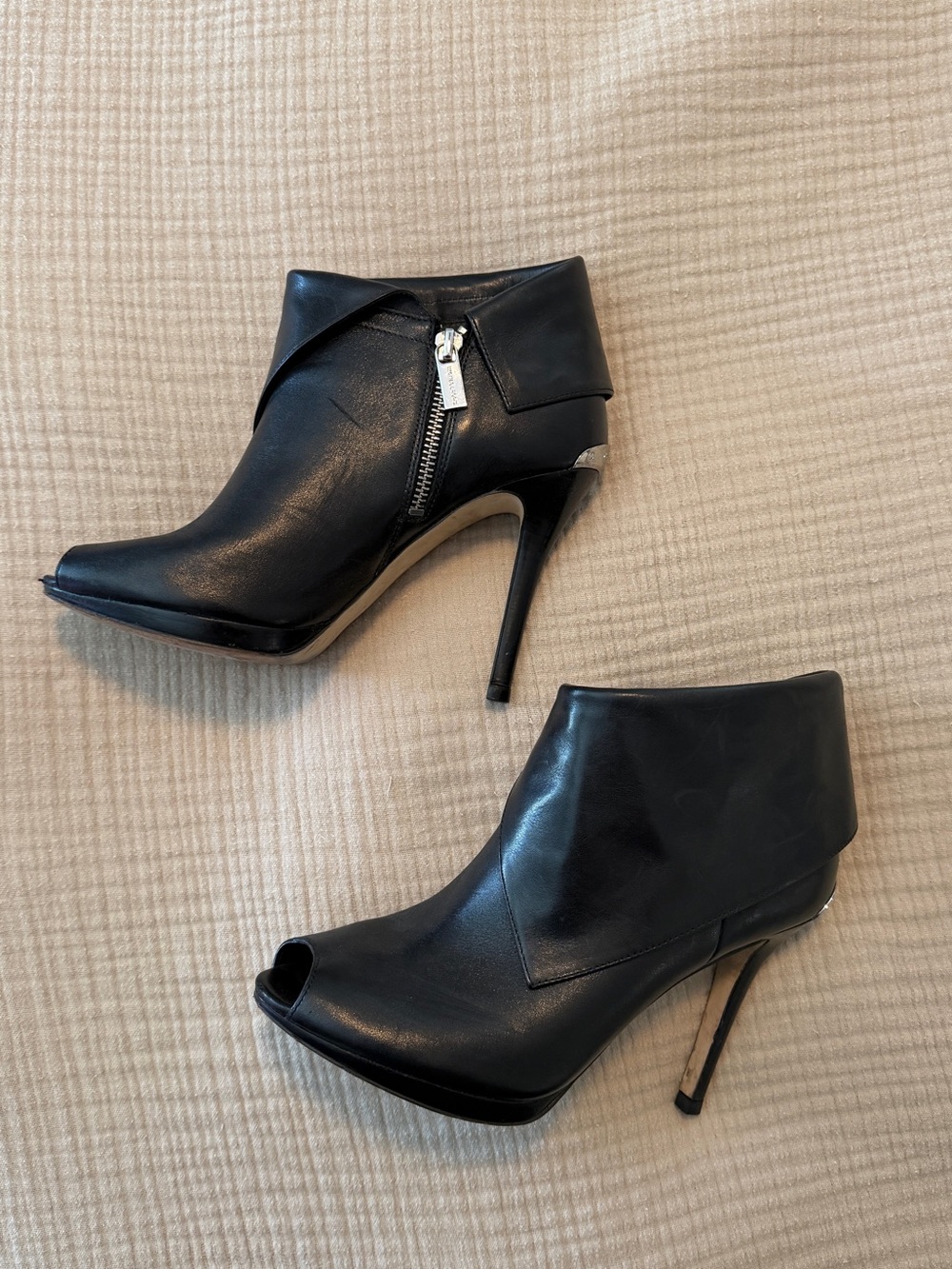 Micheal Kors Black Leather Women's Peep-Toe Stiletto Ankle Boots